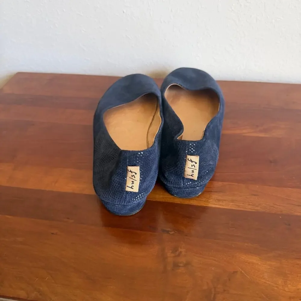 French Sole FS/NY Made in Italy Blue Metallic Textured Ballet Wedge Flat Women 8
